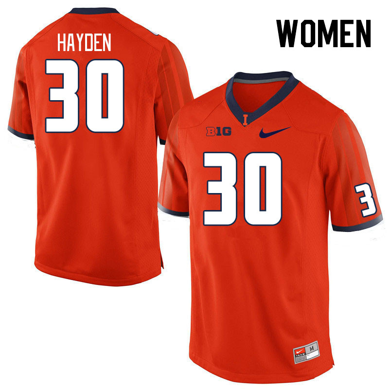 Women #30 Jojo Hayden Illinois Fighting Illini College Football Jerseys Stitched Sale-Orange